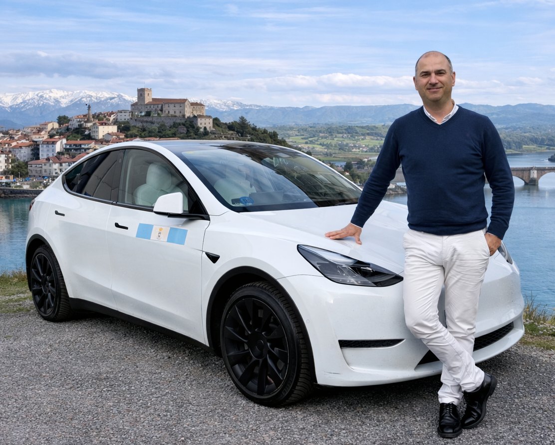 Tesla Model Y blanco — Taxi eléctrico de lujo en Cantabria